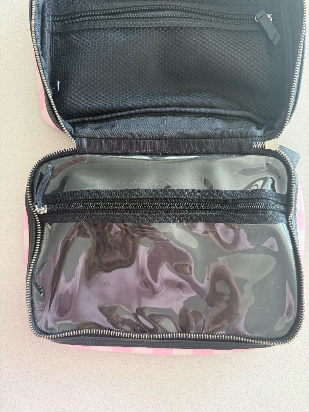 Victoria’s Secret Pink Stripe Floral Hanging Travel Makeup Bag Cosmetic Toiletry - Picture 6 of 10